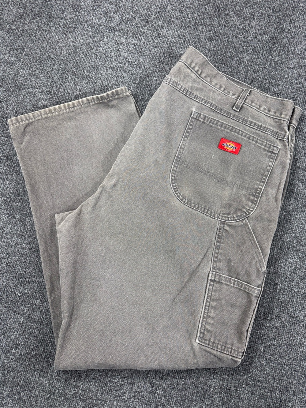 Dickies Men's Gray Cargo Utility Pants with Red Logo Patch